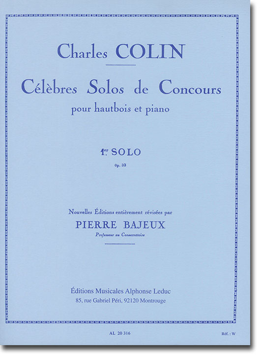 Charles Colin Célèbres Solo de Concours 1er. Solo Op. 33 pour Hautbois et Piano