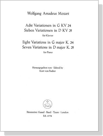 Mozart【Eight Variations in G major K. 24／Seven Variations in D major K. 25】for Piano