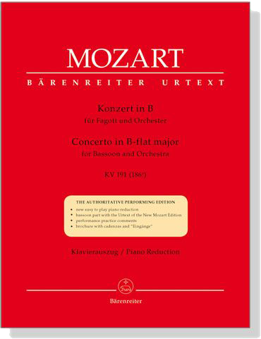 Mozart【Konzert in B , KV191(186e)】für Fagott und Orchester , Klavierauszug