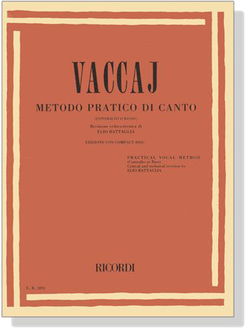 Vaccaj【CD+樂譜】Metodo Pratico Di Canto , Contralto O Basso