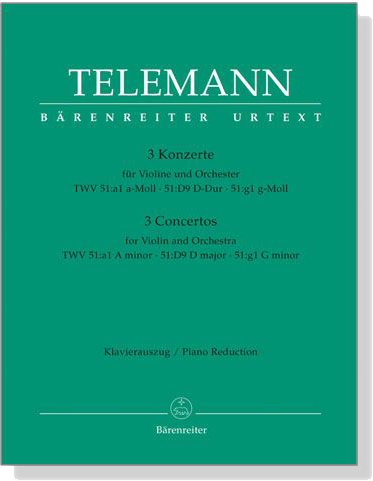 Telemann【3 Concertos】for Violin and Orchestra, A minor, D major , G minor