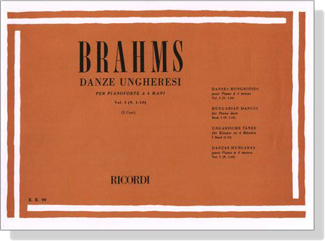 Brahms【Danze Ungheresi / Hungarian Dances】per Pianoforte A 4 Mani ,Volume 1(N. 1–10)