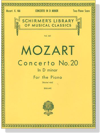 Mozart【Concerto No. 20 in D Minor , K. 466】for the Piano ,Two-Piano Score