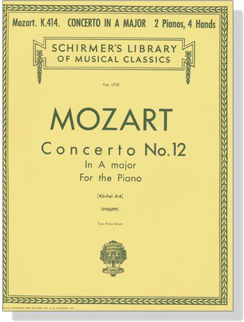 Mozart【Concerto No. 12 in A major K. 414】for the Piano ,Two-Piano Score