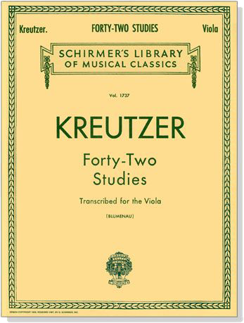 Kreutzer【42 Studies】transcribed for the Viola (中提琴)