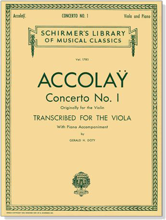 Accolay 【Concerto No. 1】Transcribed  for the Viola and Piano