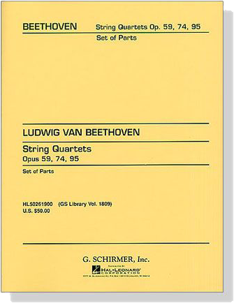 Ludwig Van Beethoven【String Quartets】Opus 59 , 74 , 95 Set of Parts Ludwig Van Beethoven【String Quartets】Opus 59 , 74 , 95 Set of Parts