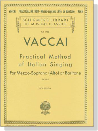 Vaccai【Practical Method】For Mezzo-Soprano(Alto) or Baritone