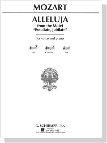 Mozart【Alleluja－From the Motet (Exsultate, jubilate)】for Voice and Piano , Medium