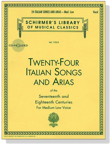 Twenty-Four Italian Songs and Arias【CD+樂譜】For Medium Low Voice
