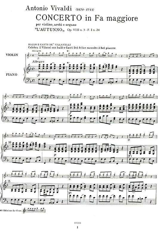 韋發第 四季協奏曲-作品8【秋 ‧ 冬】（小提琴獨奏+鋼琴伴奏譜）
