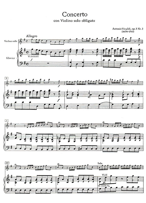 韋發第 協奏曲G大調-作品3, Nr 3（小提琴獨奏+鋼琴伴奏譜）