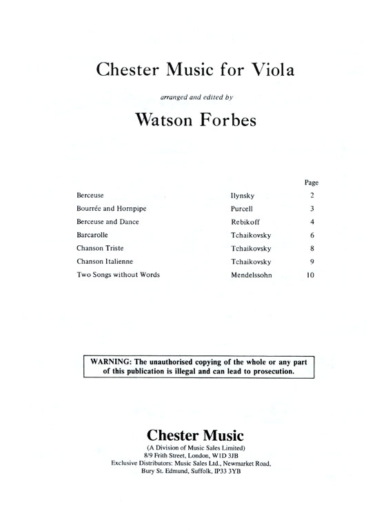 Chester Music for Viola