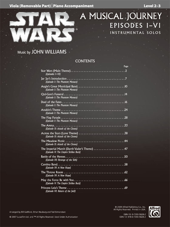 Star Wars : A Musical Journey Episodes Ⅰ-Ⅵ 【CD+樂譜】Instrumental Solos , Viola , Level 2-3