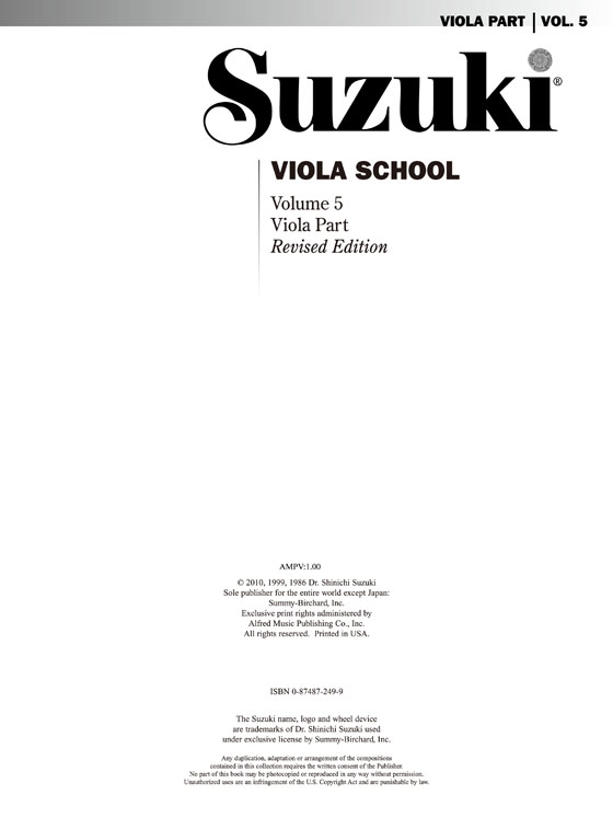 Suzuki Viola School Volume【5】Viola Part Suzuki Viola School Volume【5】Viola Part