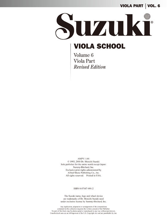 Suzuki Viola School Volume【6】Viola Part Suzuki Viola School Volume【6】Viola Part