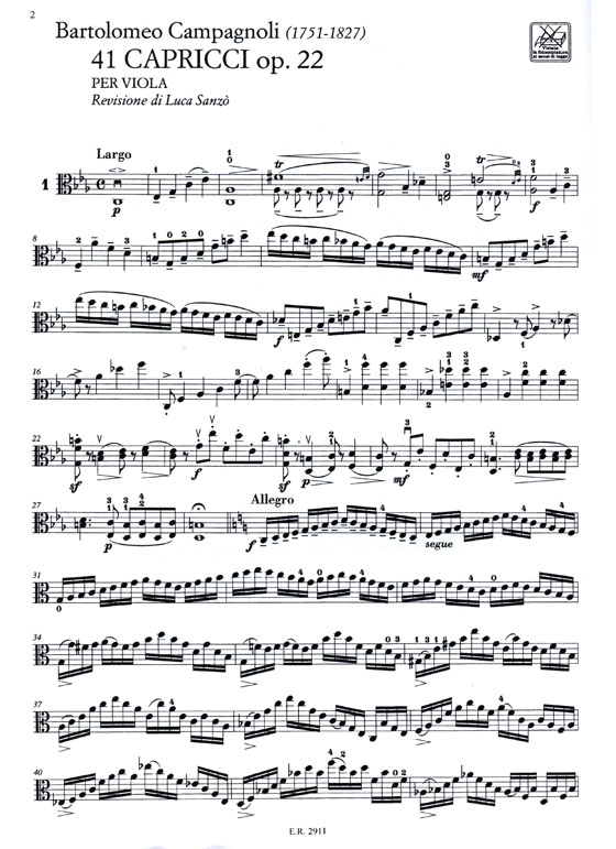 Campagnoli 【41 Caprices, Op. 22 】 for Viola