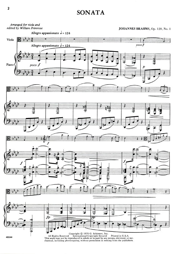 Johannes Brahms【Sonata No. 1 in F, Op. 120, No.1】 for Viola
