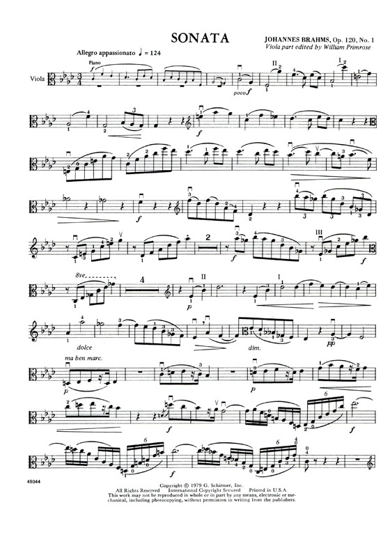 Johannes Brahms【Sonata No. 1 in F, Op. 120, No.1】 for Viola