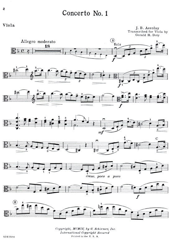 Accolay 【Concerto No. 1】Transcribed  for the Viola and Piano