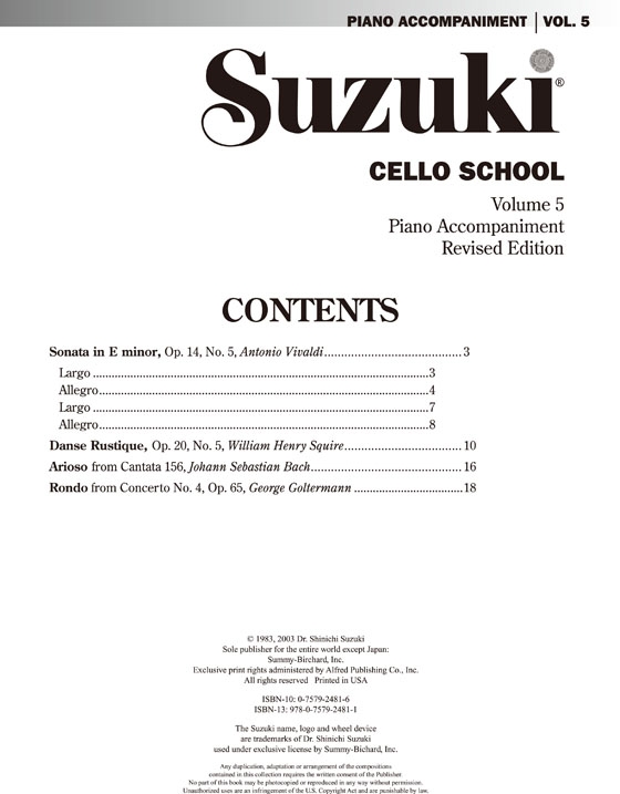 Suzuki Cello School Volume【5】Piano Accompaniments