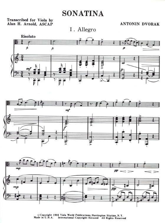 Dvorak【Sonatina】 for Viola Dvorak【Sonatina】 for Viola