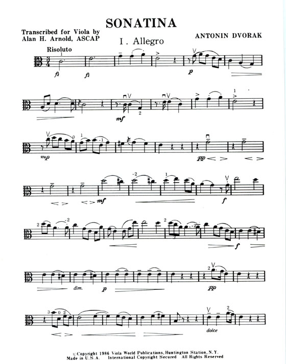 Dvorak【Sonatina】 for Viola Dvorak【Sonatina】 for Viola