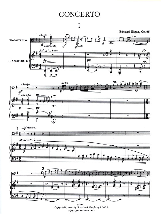 Edward Elgar 【Cello Concerto Op. 85】 for Cello and Piano