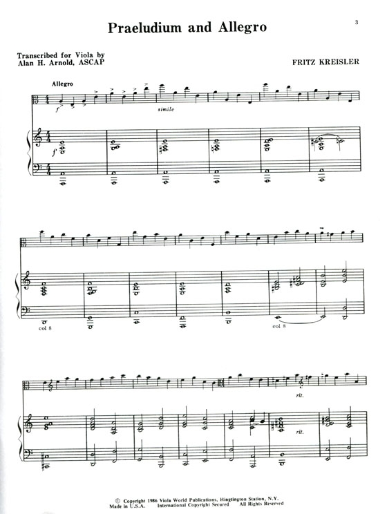 Kreisler【Praeludium and Allegro】for Viola Kreisler【Praeludium and Allegro】for Viola