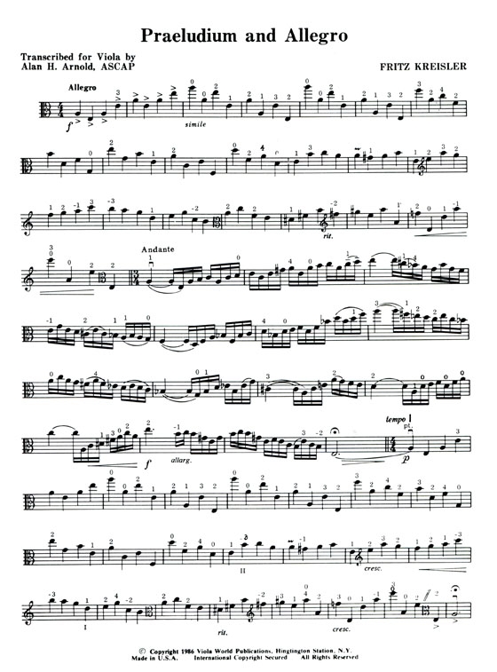 Kreisler【Praeludium and Allegro】for Viola Kreisler【Praeludium and Allegro】for Viola