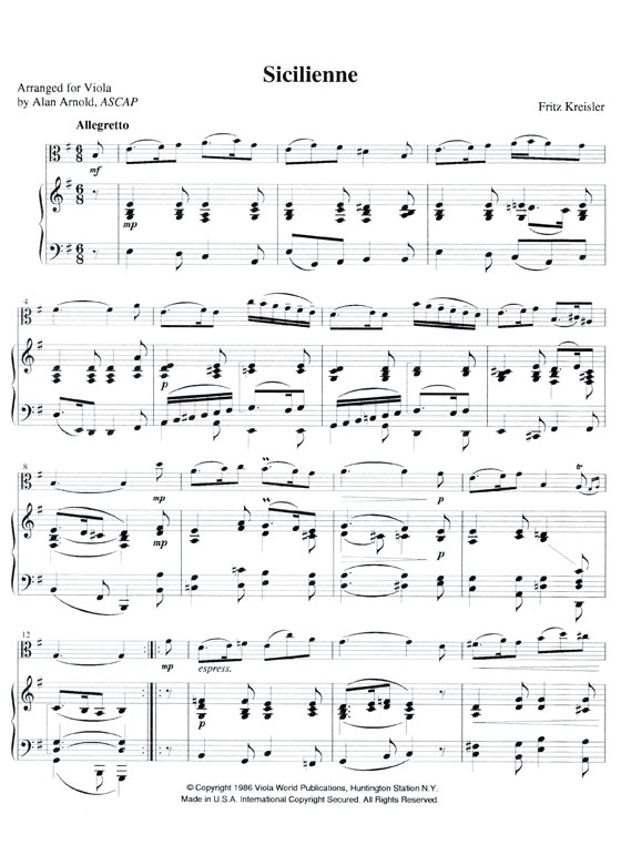Kreisler【Sicilienne and Rigaudon】for Viola Kreisler【Sicilienne and Rigaudon】for Viola