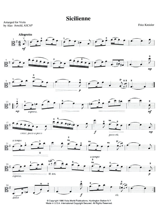 Kreisler【Sicilienne and Rigaudon】for Viola Kreisler【Sicilienne and Rigaudon】for Viola