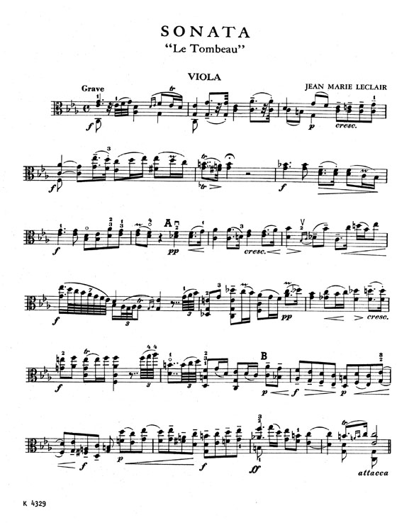 Jean Marie Leclair 【Sonata Le Tombeau】 for Viola and Piano Jean Marie Leclair 【Sonata Le Tombeau】 for Viola and Piano
