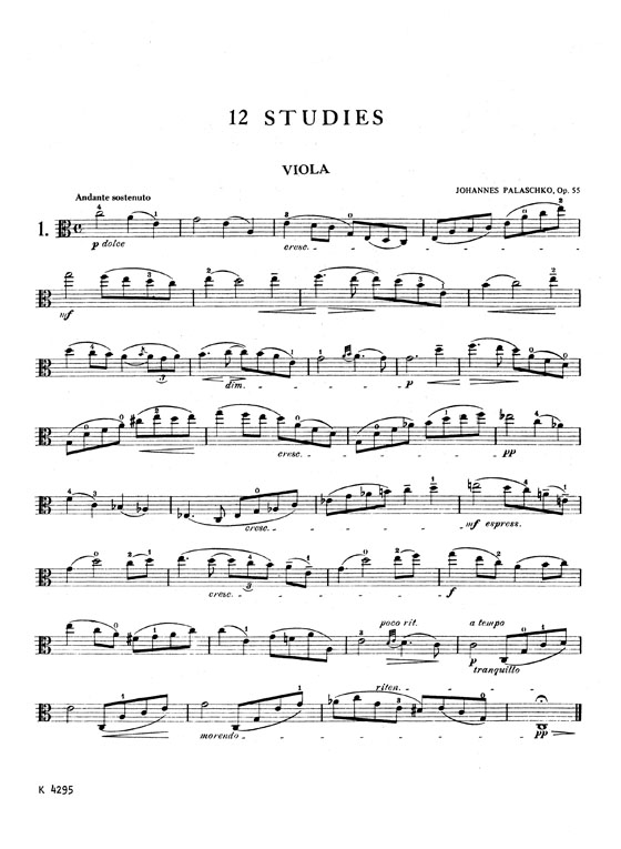 Johannes Palaschko【Twelve Studies Opus 55】Urtext Edition for Viola