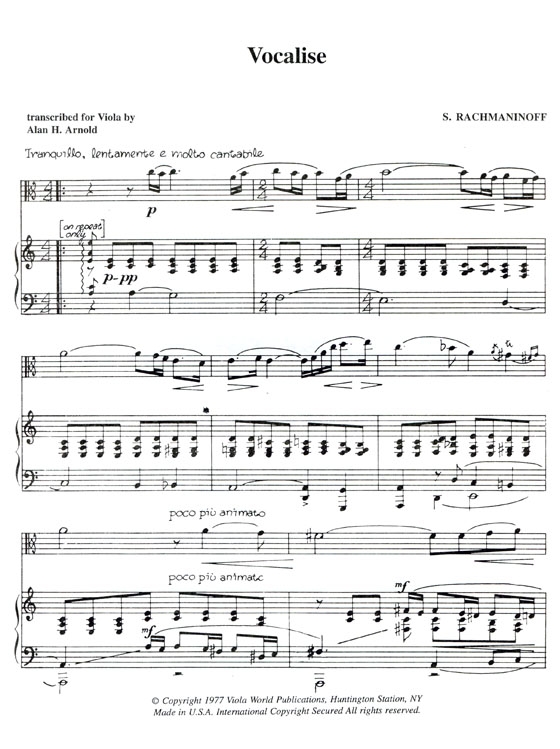 Rachmaninoff【Vocalise】for Viola Rachmaninoff【Vocalise】for Viola