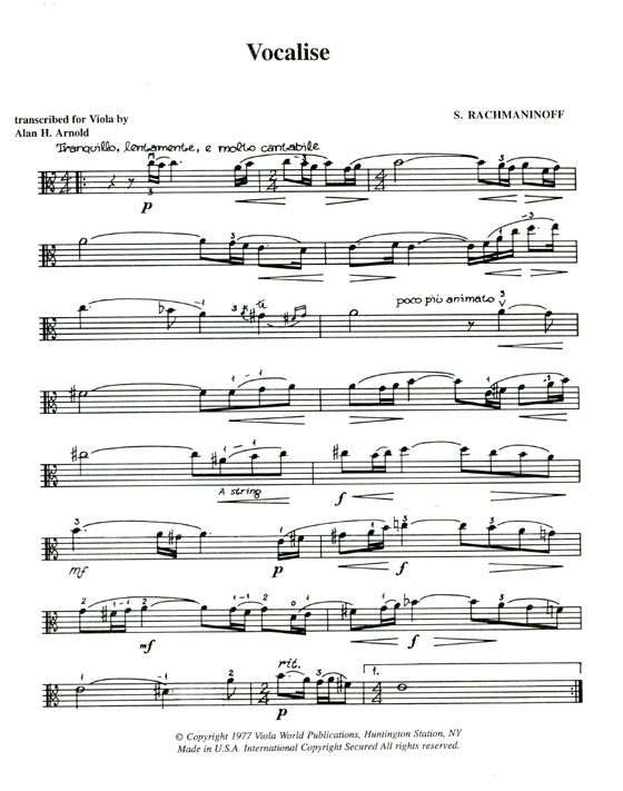 Rachmaninoff【Vocalise】for Viola Rachmaninoff【Vocalise】for Viola