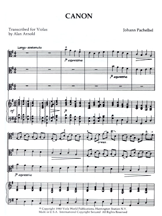 Pachelbel【Canon】for Three Violas and Piano