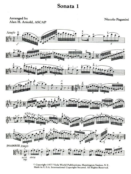 Paganini【Six Sonatas】Book One for Viola