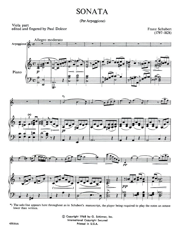 Schubert【Sonata per Arpeggione】for Viola and Piano Schubert【Sonata per Arpeggione】for Viola and Piano
