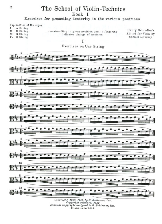 Schradieck【The School of Violin Technics , Book 1】 Transcribed for Viola Schradieck【The School of Violin Technics , Book 1】 Transcribed for Viola