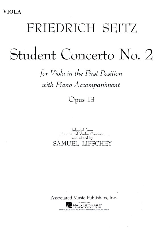 Friedrich Seitz【Student Concerto No. 2 Op.13】for Viola First Position and Piano Accompaniment