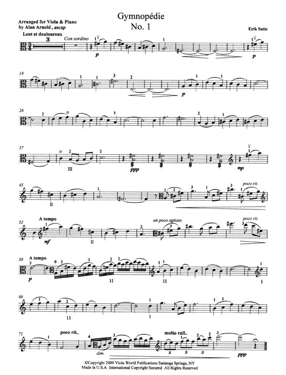 Satie Gymnopédie No.1 for Viola Satie Gymnopédie No.1 for Viola