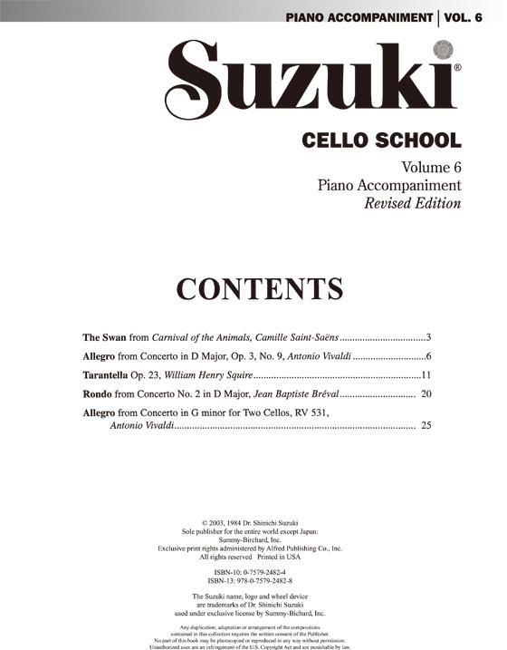 Suzuki Cello School Volume【6】Piano Accompaniment