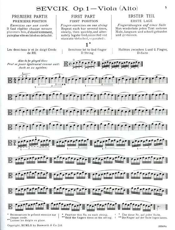 Sevcik【 Op. 1 , Part 1】school of technique for Viola