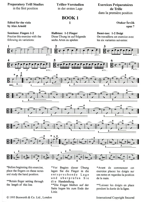 Sevcik 【Op.7 , Part 1】Preparatory Trill Studies in the first position for Viola