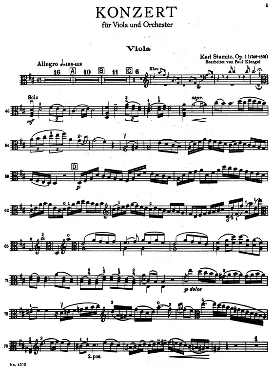 Karl Stamitz【Concerto in D Major, Op. 1】for Viola and Piano