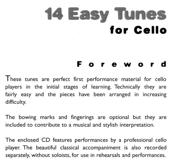14 Easy Tunes for Cello【CD+樂譜】