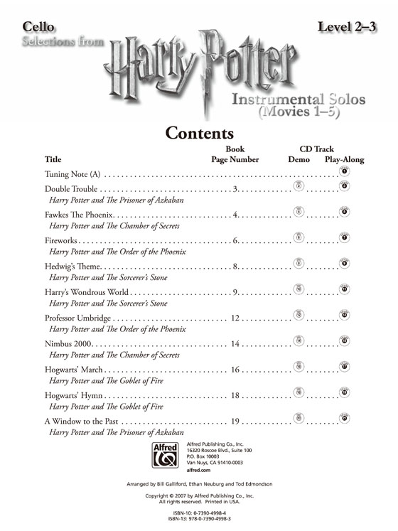 Harry Potter Instrumental Solos【CD+樂譜】Cello/Piano Accompaniment , Selections from Movies 1-5 , Level 2-3