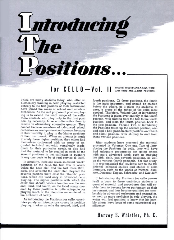 Introducing the【Positions】for Cello , Vol. II