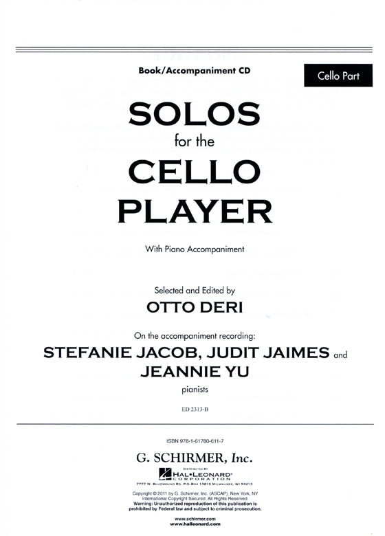 Solos for the Cello Player with Piano Accompaniment【CD+樂譜】